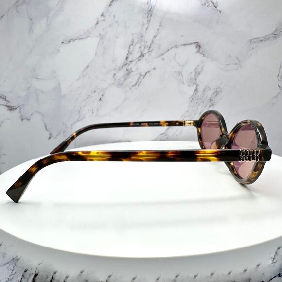 MIU MIU Sunglasses New Brown Tortoise Round Acetate Gold Metal Logo Authentic - Picture 9 of 16